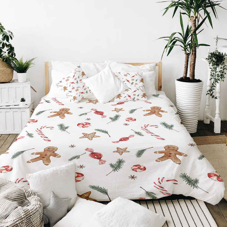 Juego de ropa de cama con manta terapéutica blanca para la época navideña