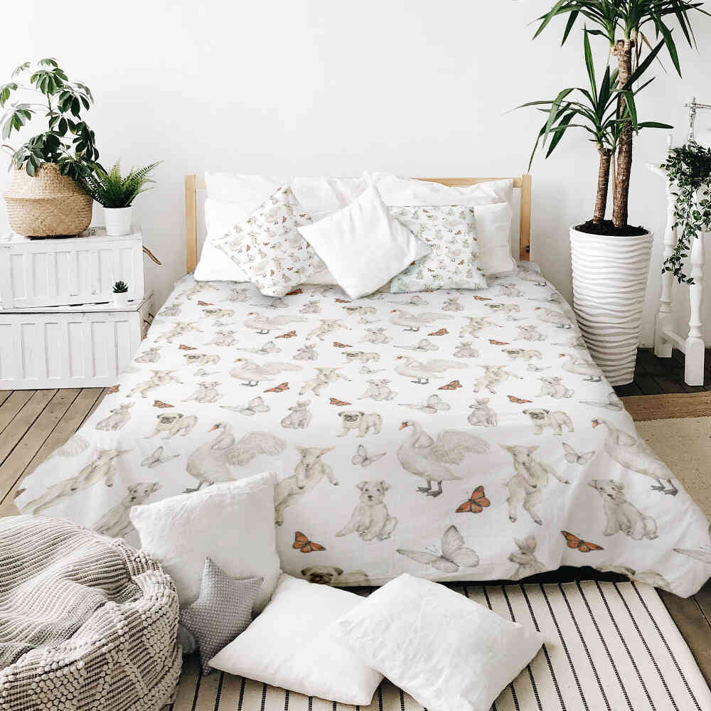 Manta terapéutica original - Funda de algodón blanca con animales adorables