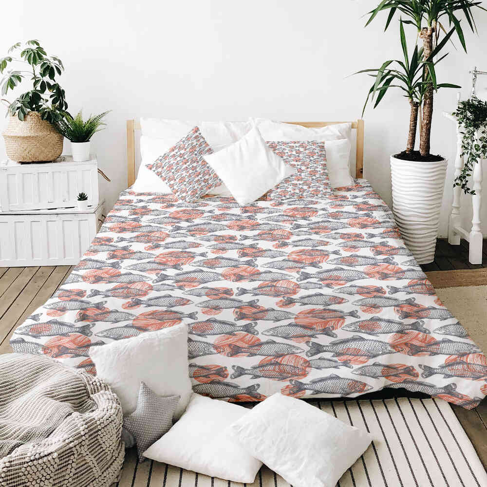 Set de ropa de cama con manta terapéutica peces grises