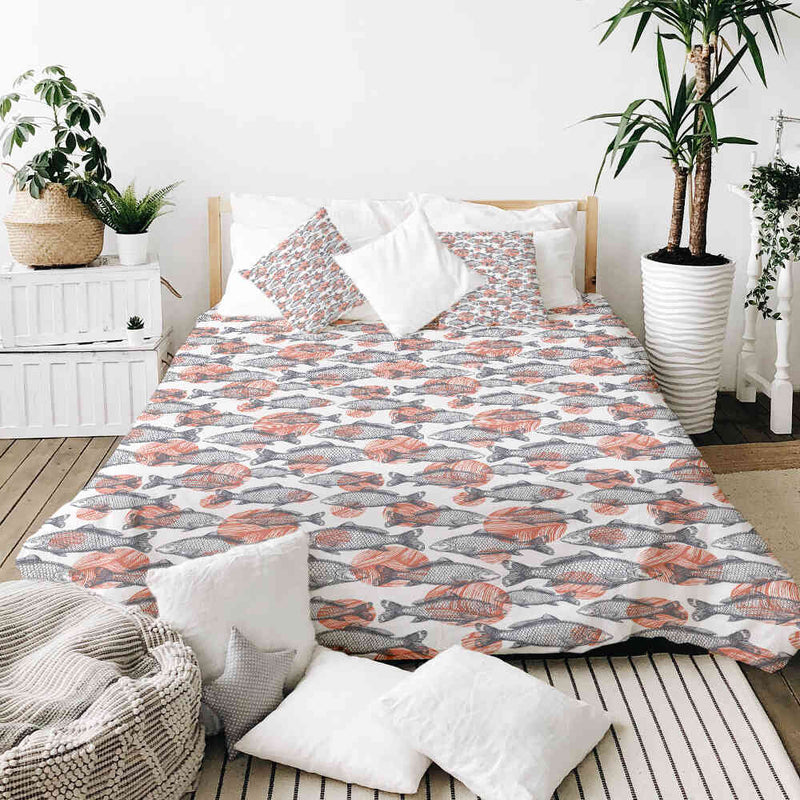 Juego de ropa de cama con manta terapéutica peces grises