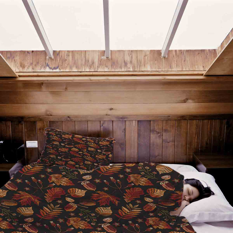 Set de ropa de cama con manta terapéutica hojas otoñales marrones