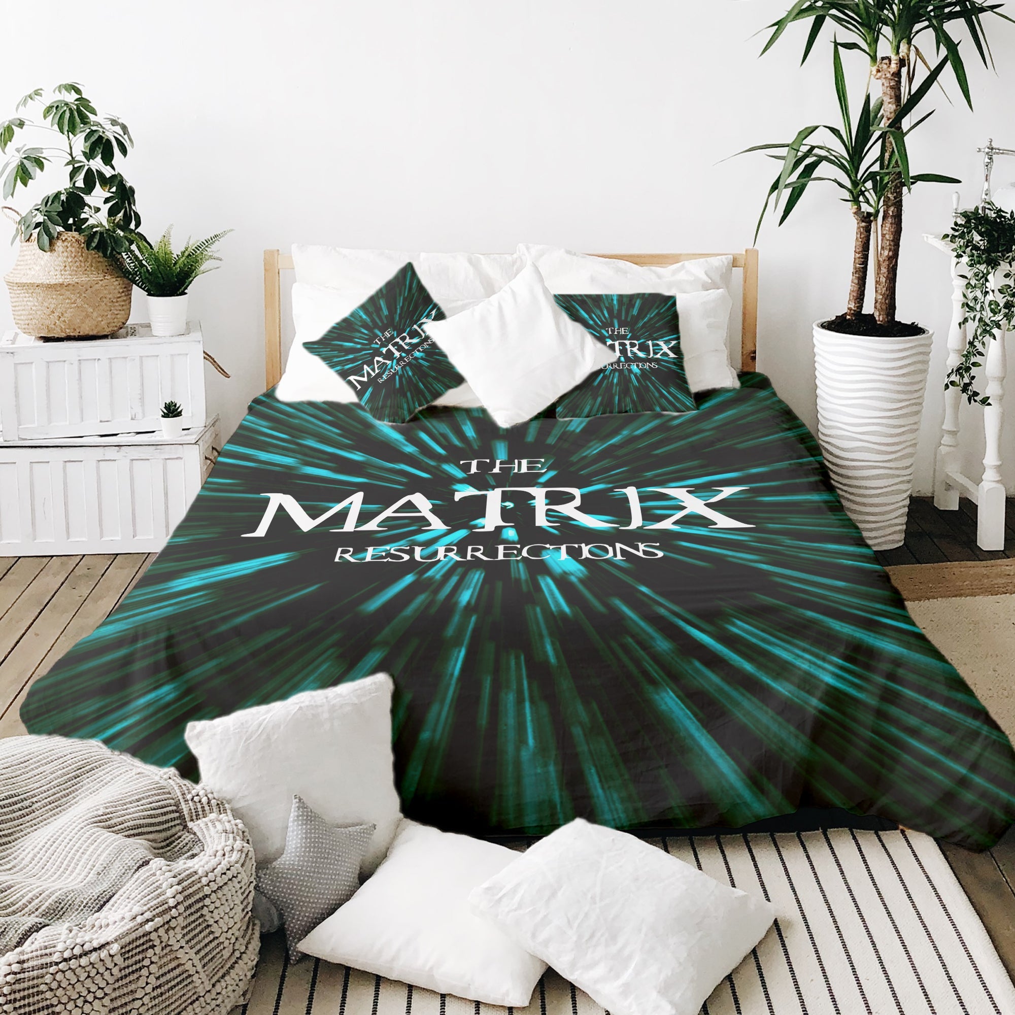 Juego de ropa de cama con manta terapéutica y inscripción The Matrix