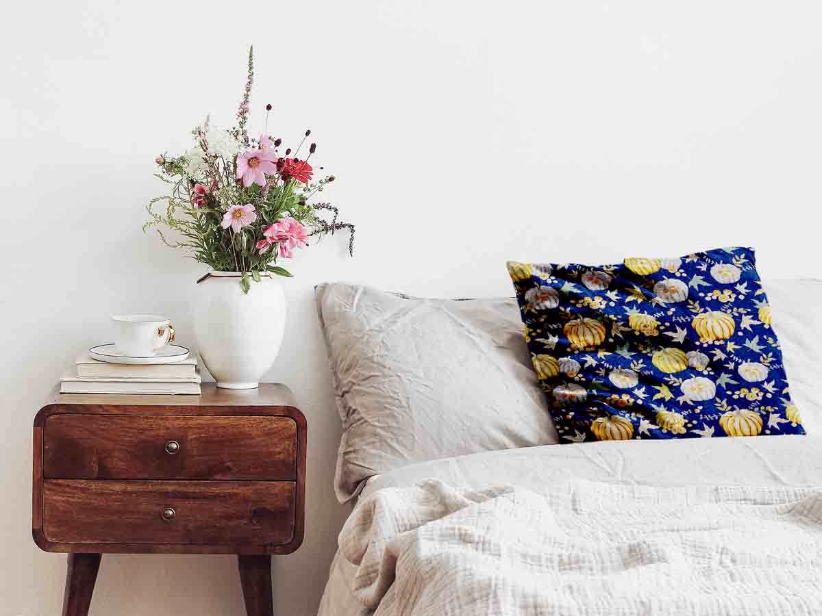 Almohada de salud azul con calabazas