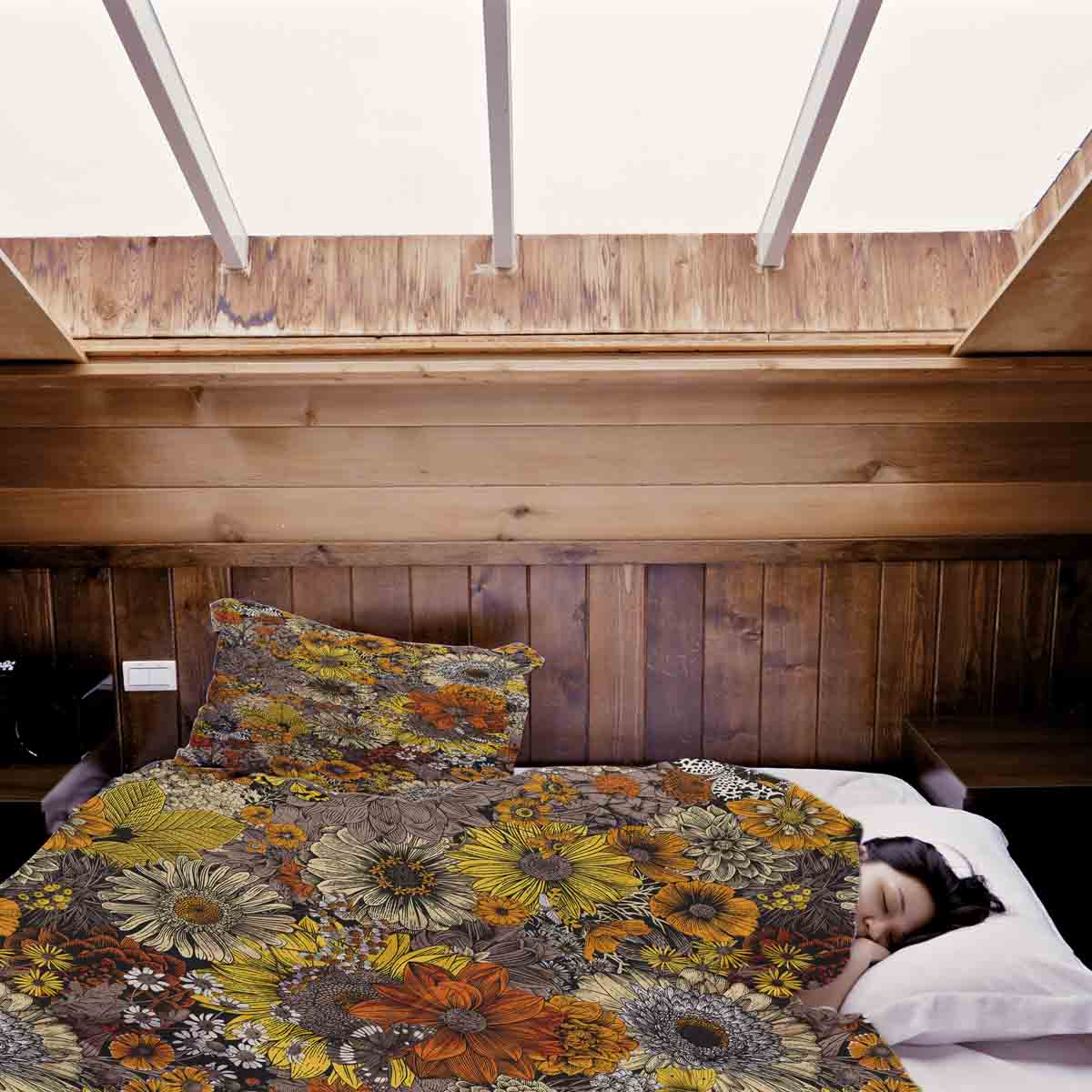Set de ropa de cama con manta terapéutica y flores amarillas