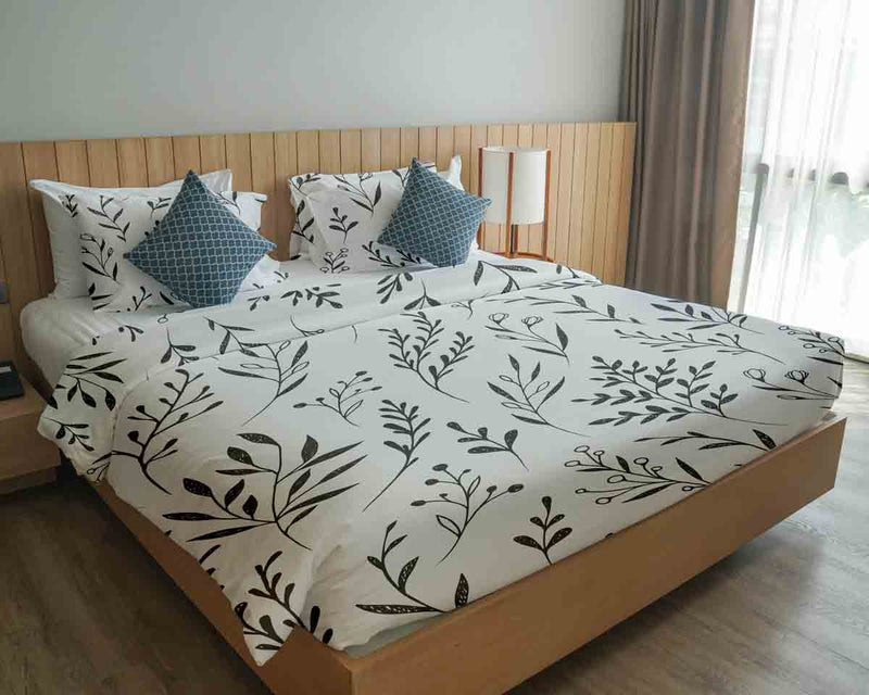 Juego de ropa de cama con manta terapéutica blanca con ramas negras