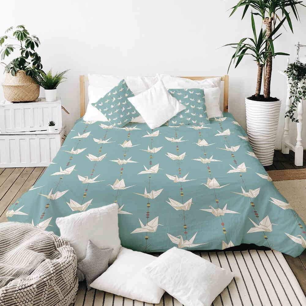 Juego de ropa de cama con manta terapéutica Origami Cisne