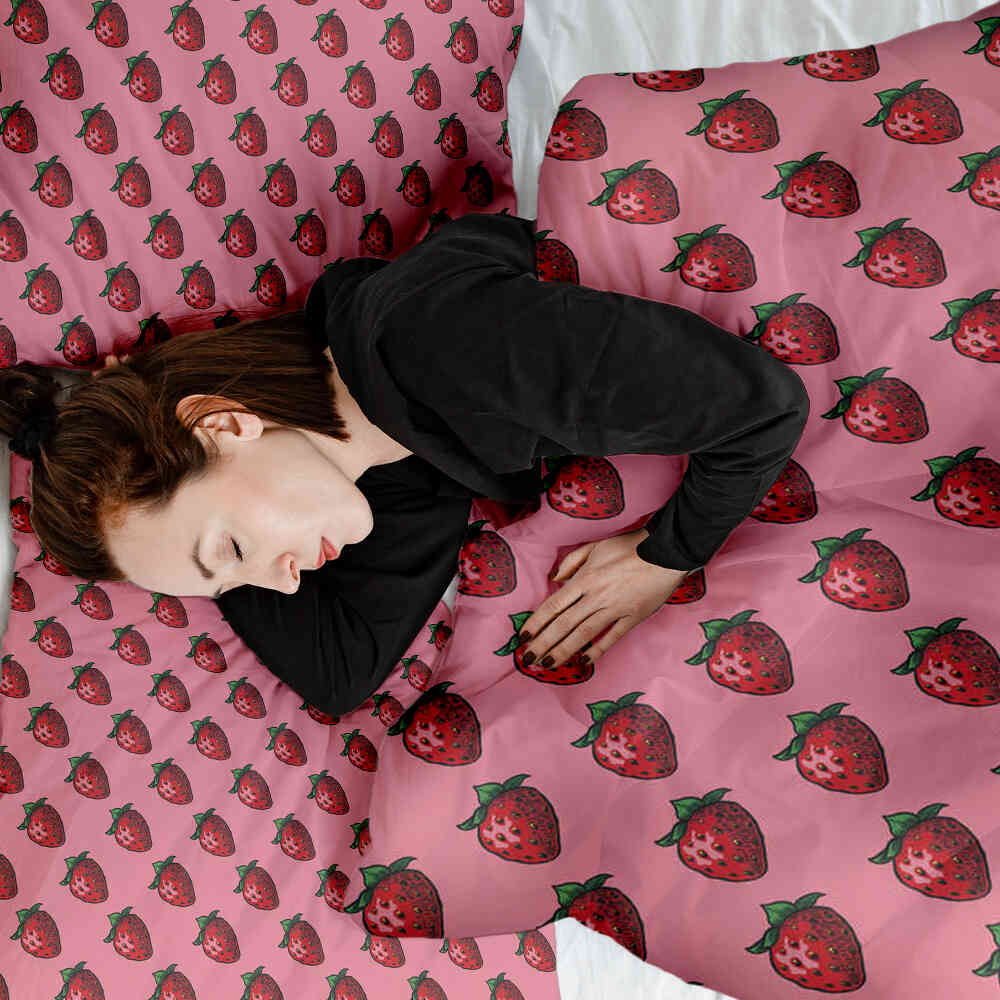 Set de ropa de cama con manta terapéutica rosa con fresas