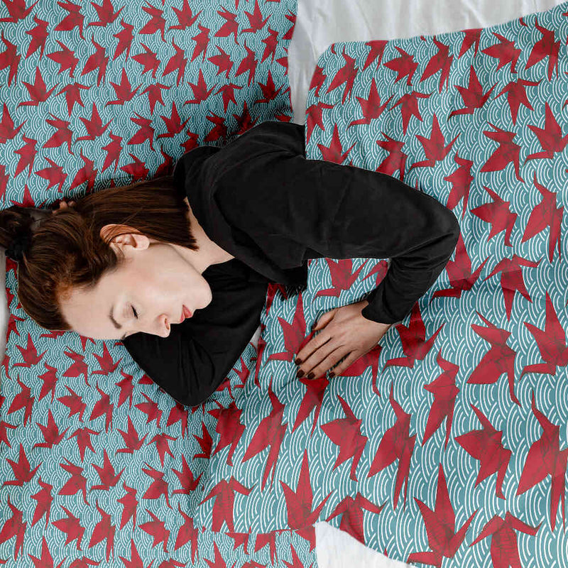 Set de ropa de cama con manta terapéutica rojo origami