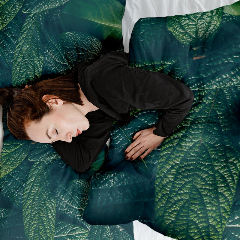 Set de ropa de cama con manta terapéutica Hojas verdes