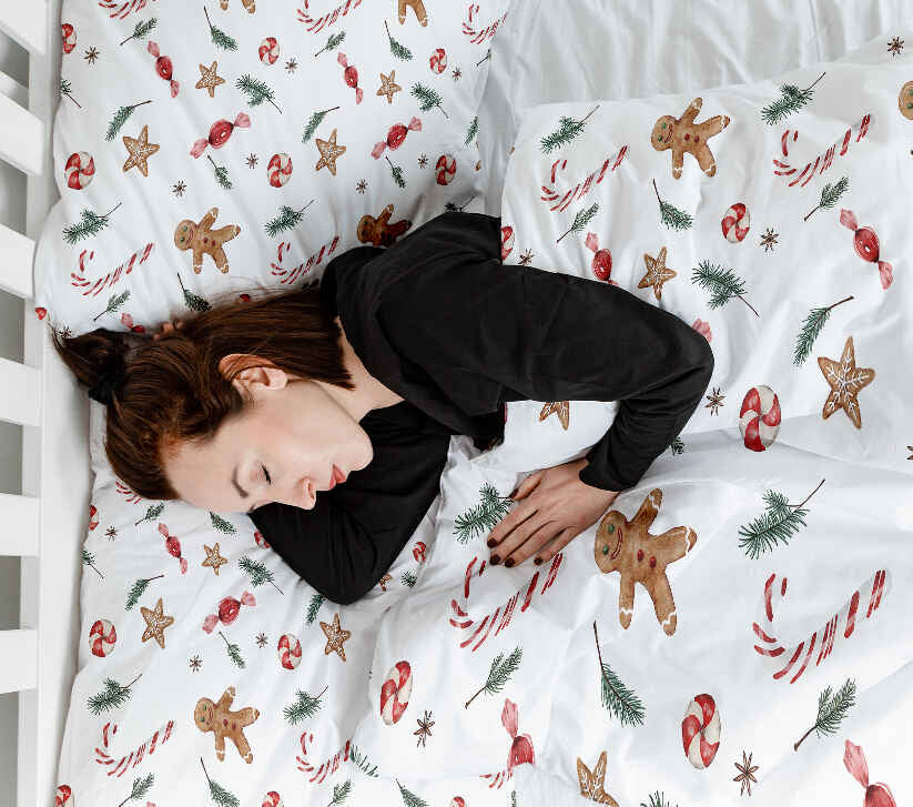 Set de ropa de cama con manta terapéutica blanca para la época navideña