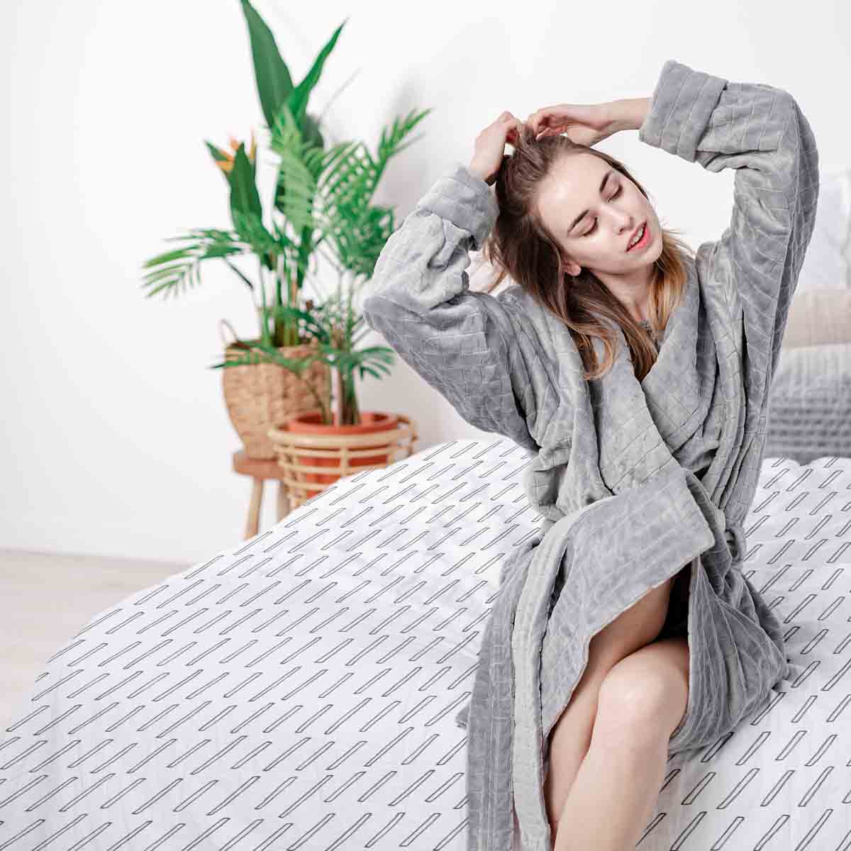 Juego de ropa de cama con manta terapéutica, rayas gruesas blancas