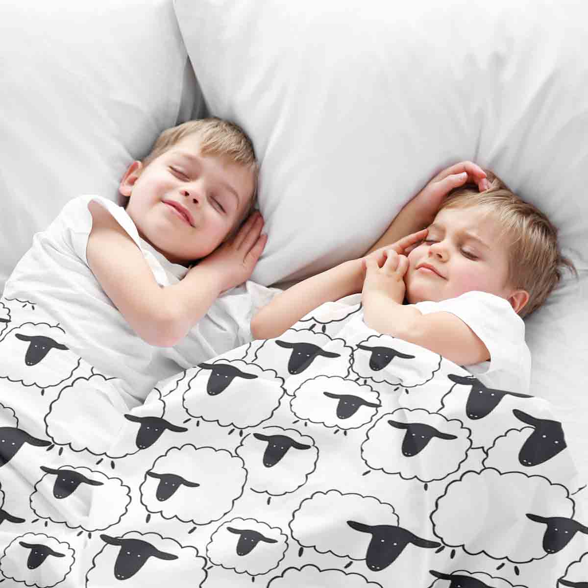 Juego de ropa de cama con mantas terapéuticas blancas con ovejas