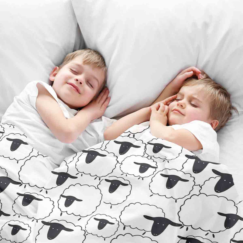 Juego de ropa de cama con mantas terapéuticas blancas con ovejas