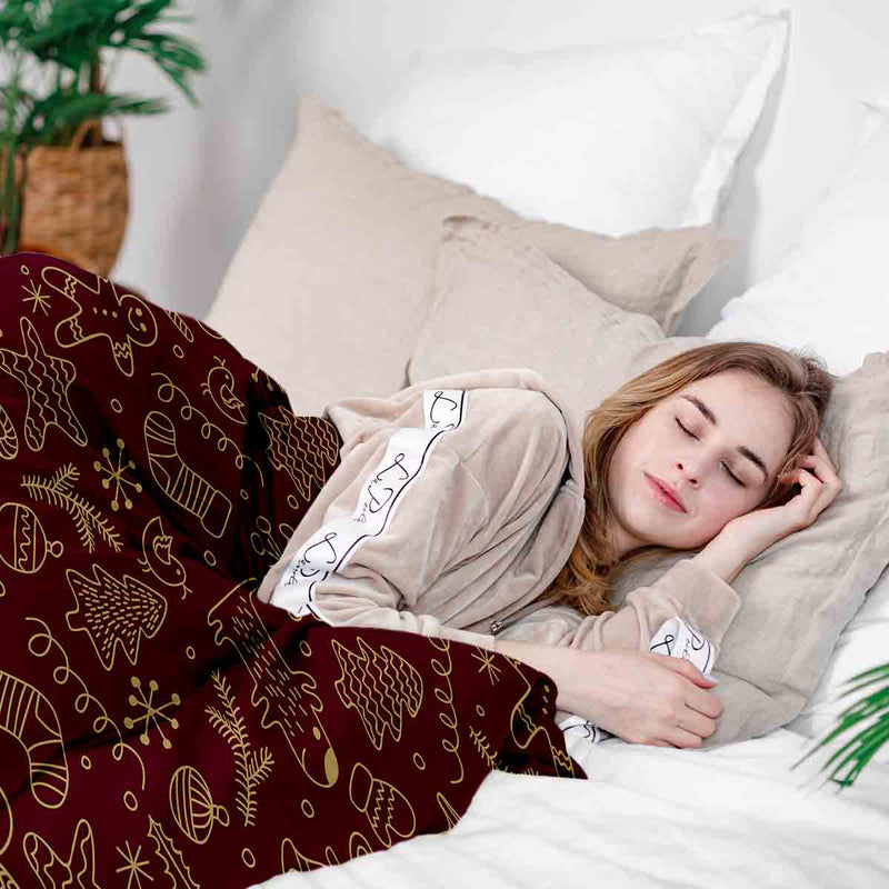 Set de ropa de cama con manta terapéutica roja con divertidos motivos navideños