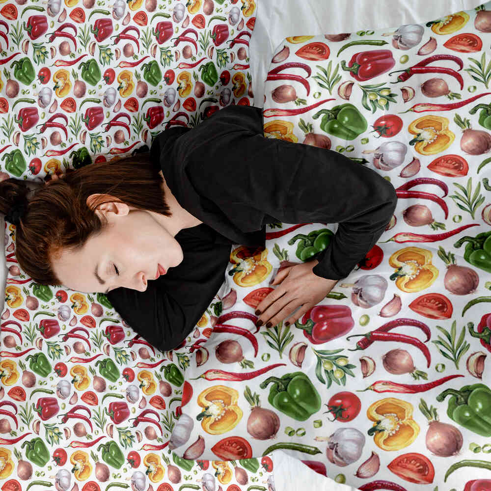 Set de ropa de cama con manta terapéutica y verduras