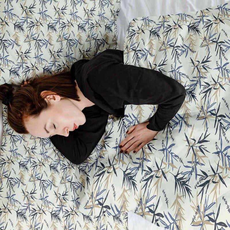 Juego de ropa de cama con manta terapéutica patrón de hojas beige
