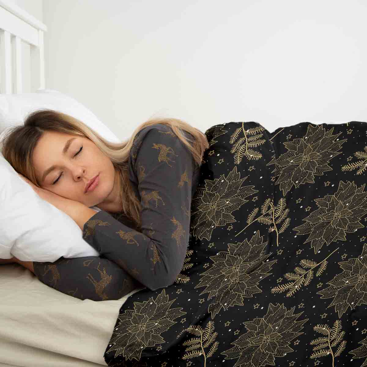 Manta terapéutica original - Funda de algodón negra con estrella de Navidad