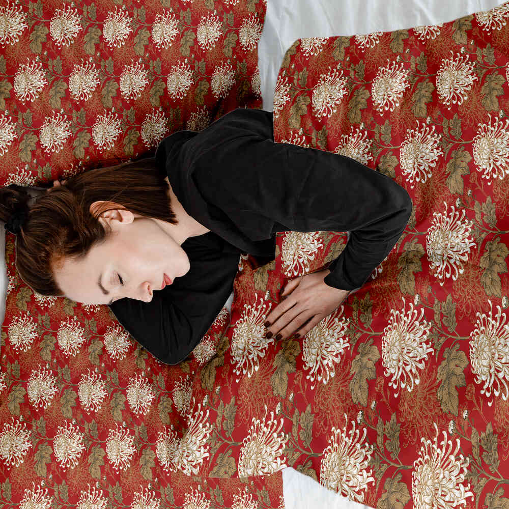 Set de ropa de cama con manta terapéutica roja con gran flor