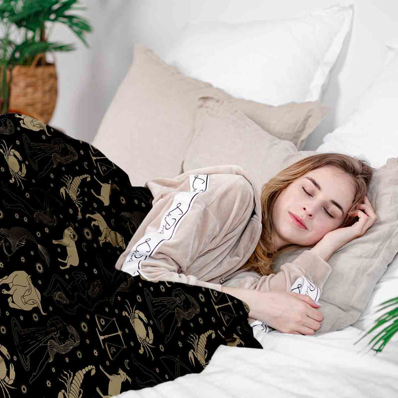 Juego de ropa de cama con manta terapéutica negro constelaciones