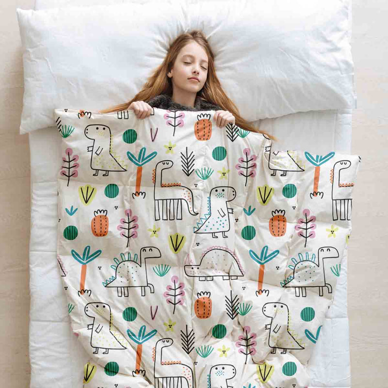 Set de ropa de cama con mantas terapéuticas y dinosaurios coloridos