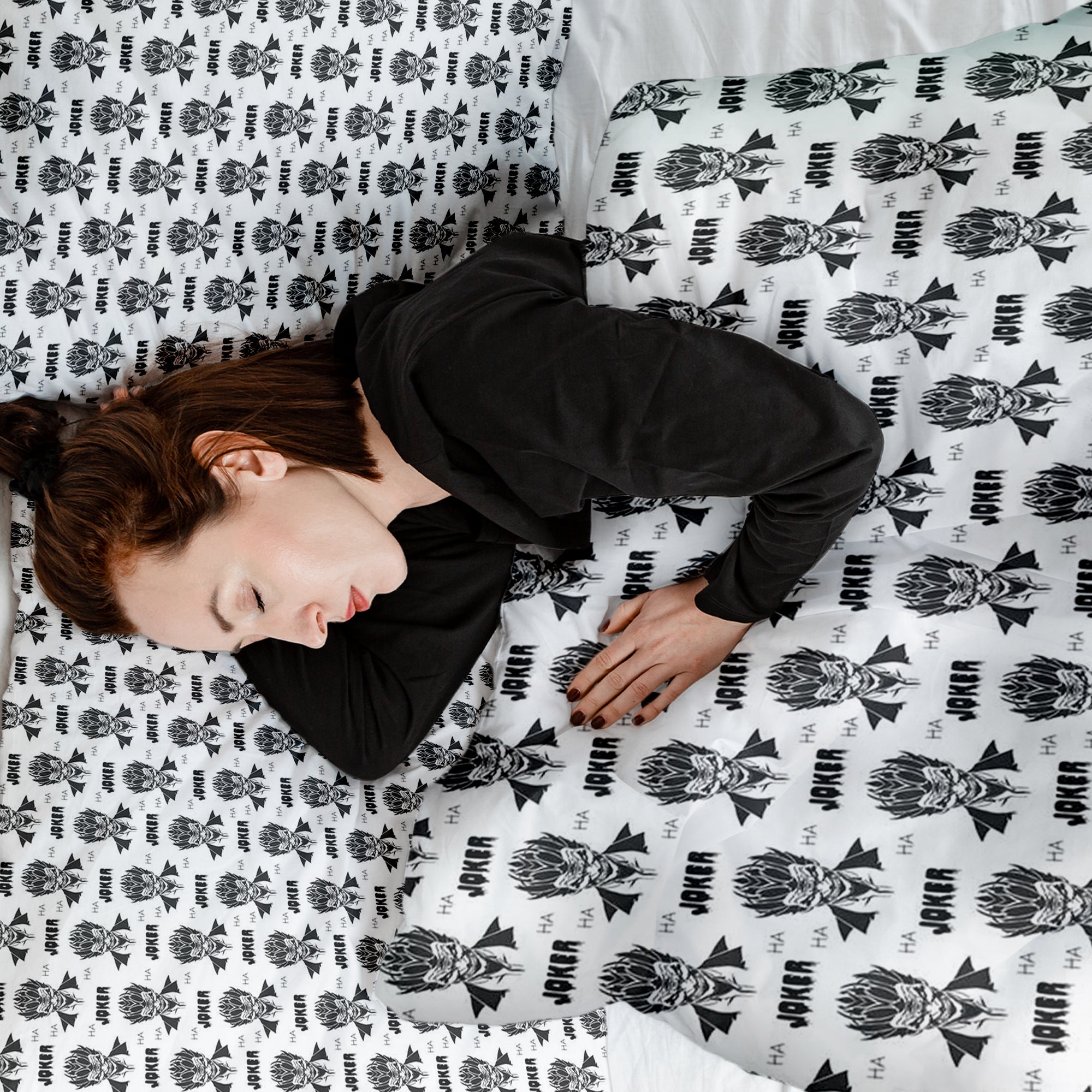 Juego de ropa de cama con manta terapéutica Joker blanco y negro