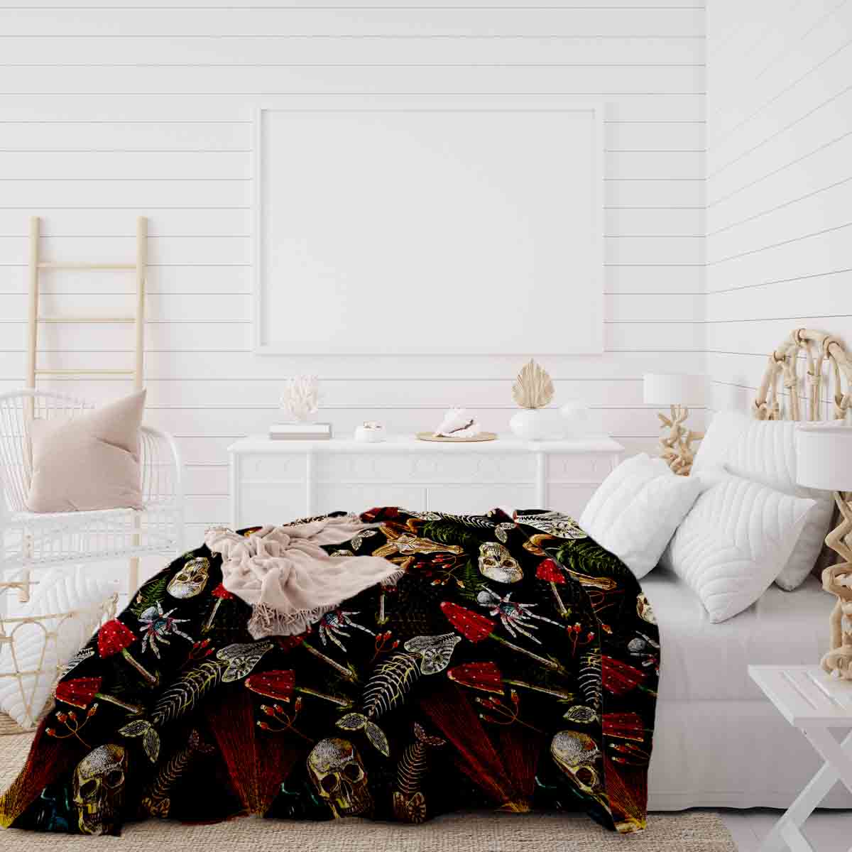 Set de ropa de cama con manta terapéutica Halloween esqueleto