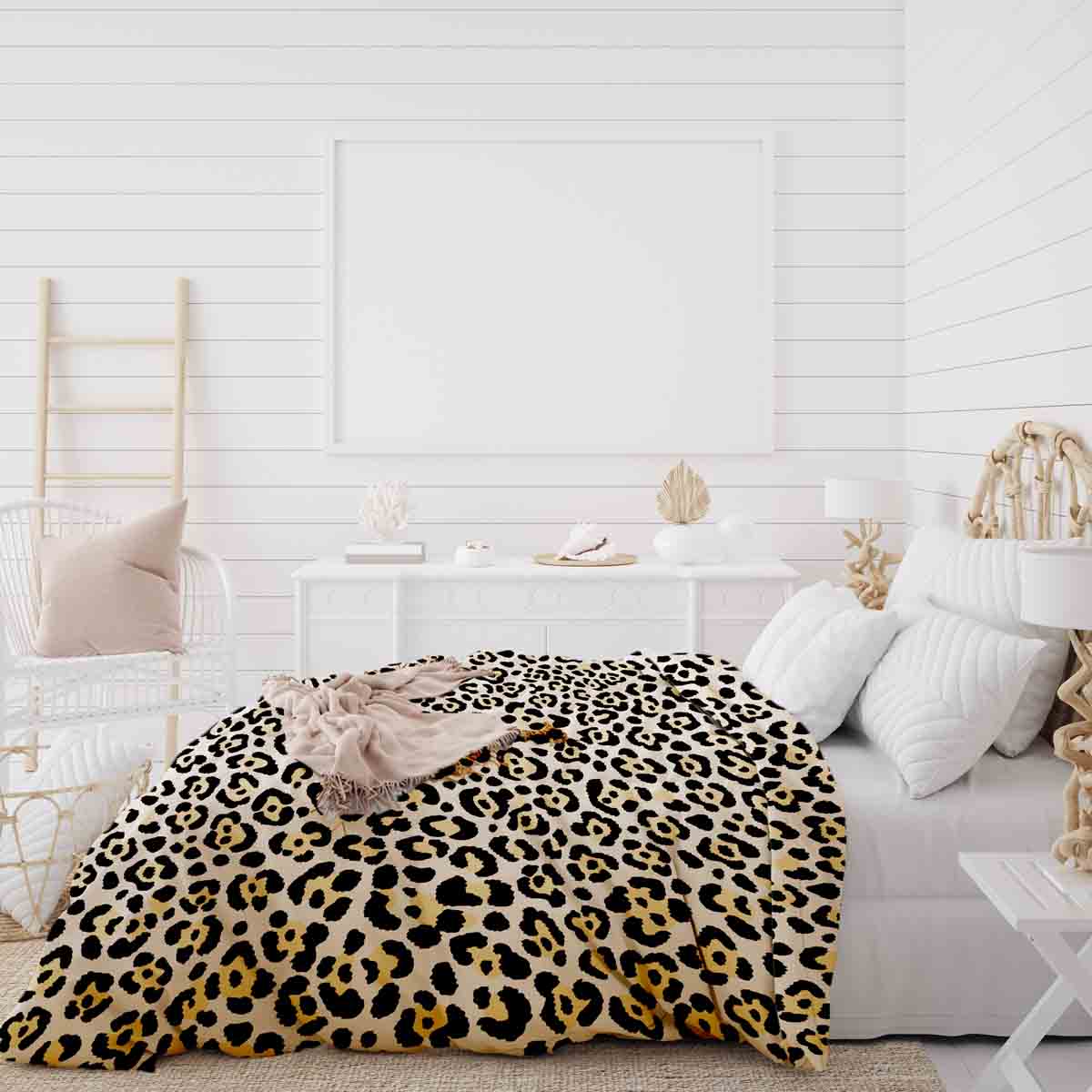 Set de ropa de cama con manta terapéutica estampado de leopardo