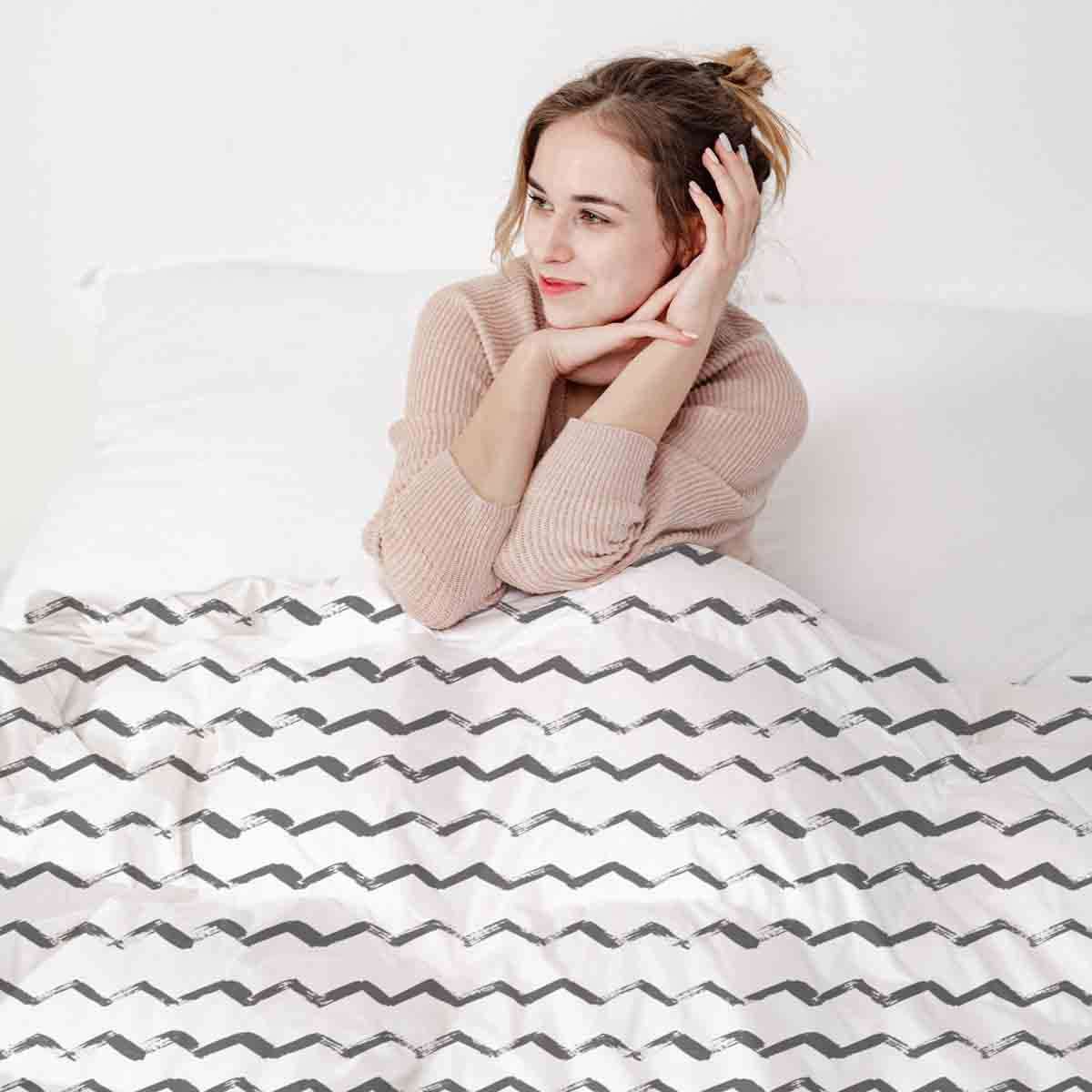 Manta terapéutica original - Funda de algodón blanca con zigzag