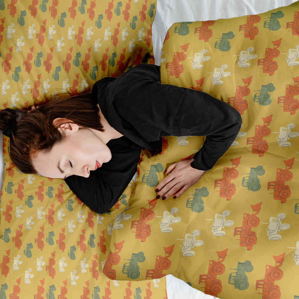 Manta terapéutica original - Funda de algodón naranja con tractores