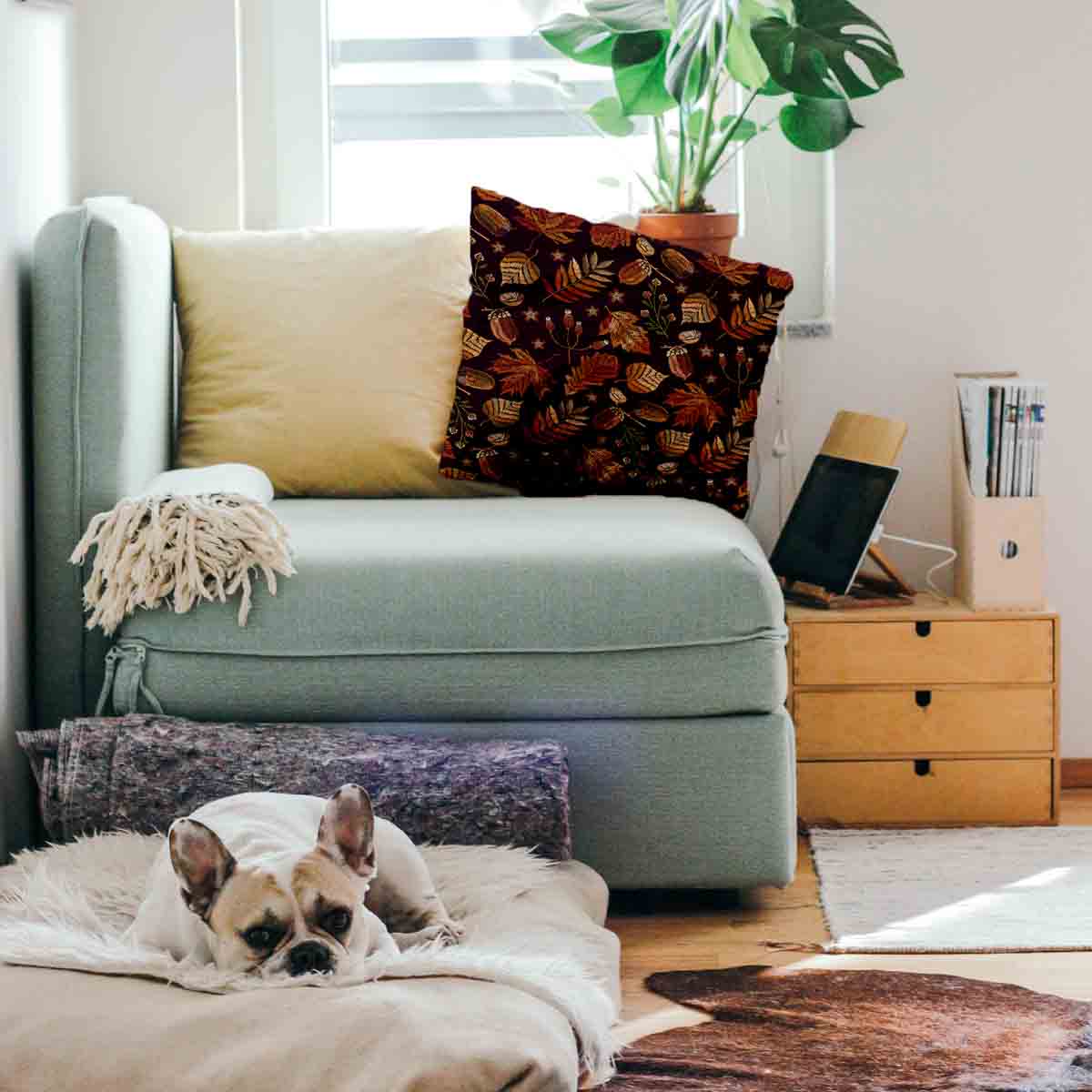 Almohada de salud hojas otoñales marrones