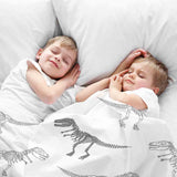 Juego de ropa de cama con manta terapéutica blanca con esqueleto de dinosaurio