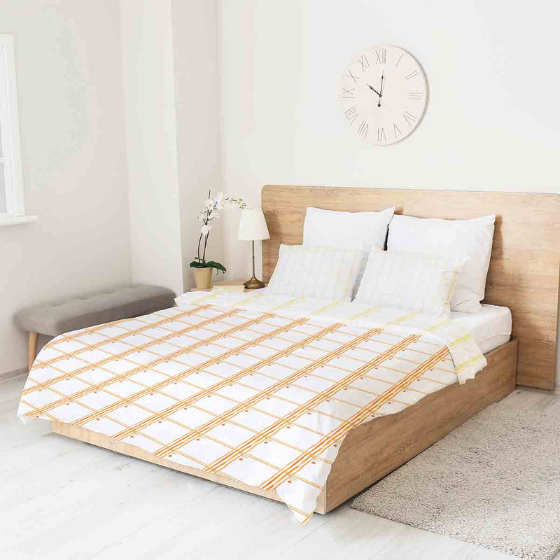 Set de ropa de cama con manta terapéutica amarillo a cuadros