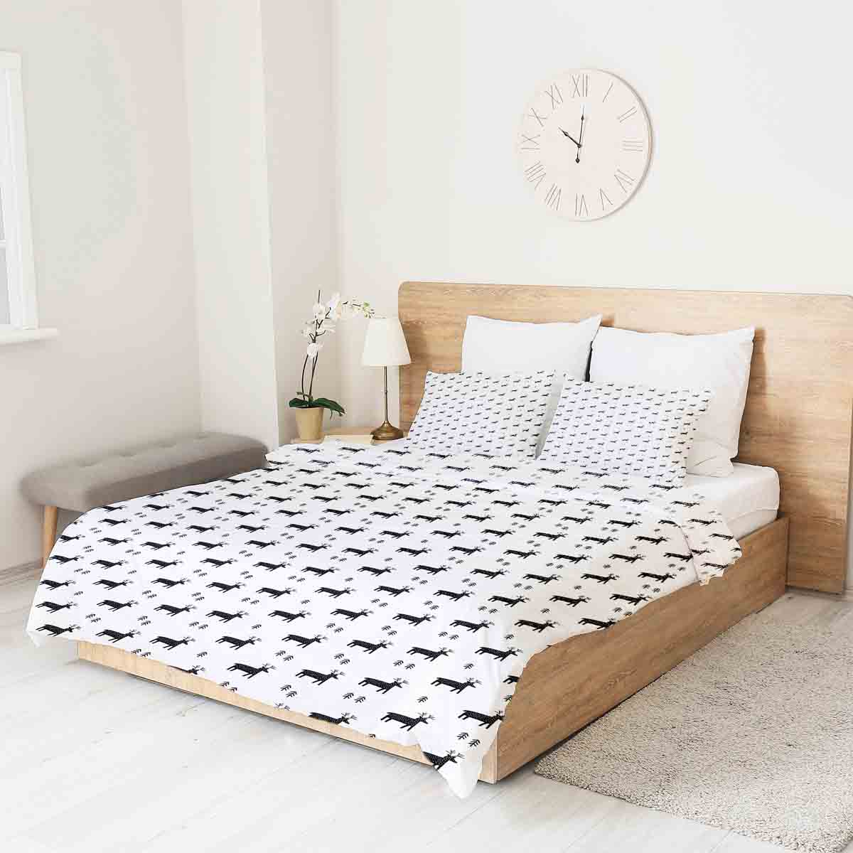 Juego de ropa de cama con manta terapéutica blanca con renos