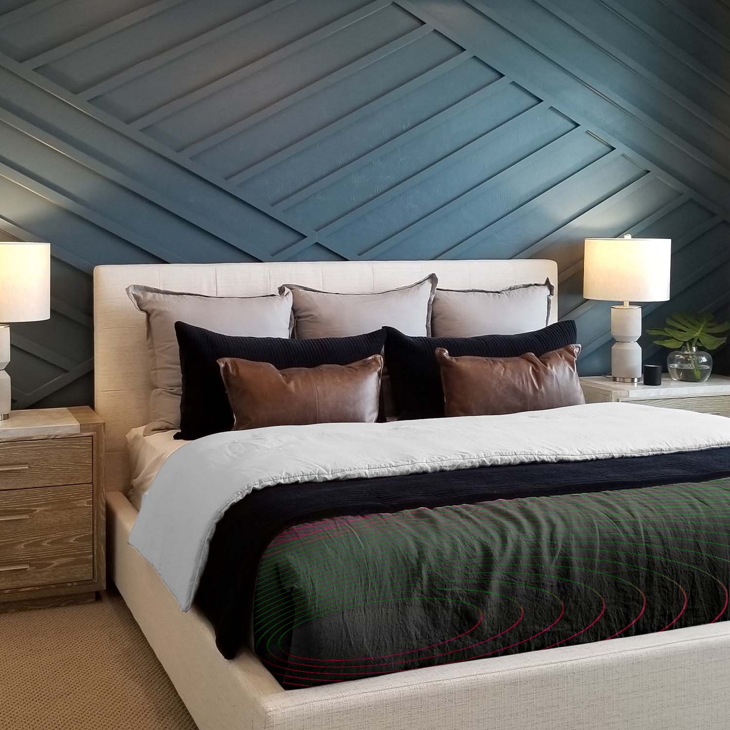 Set de ropa de cama con mantas terapéuticas, degradado de colores y formas