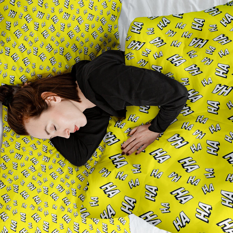 Set de ropa de cama con manta terapéutica amarillo Ha Ha