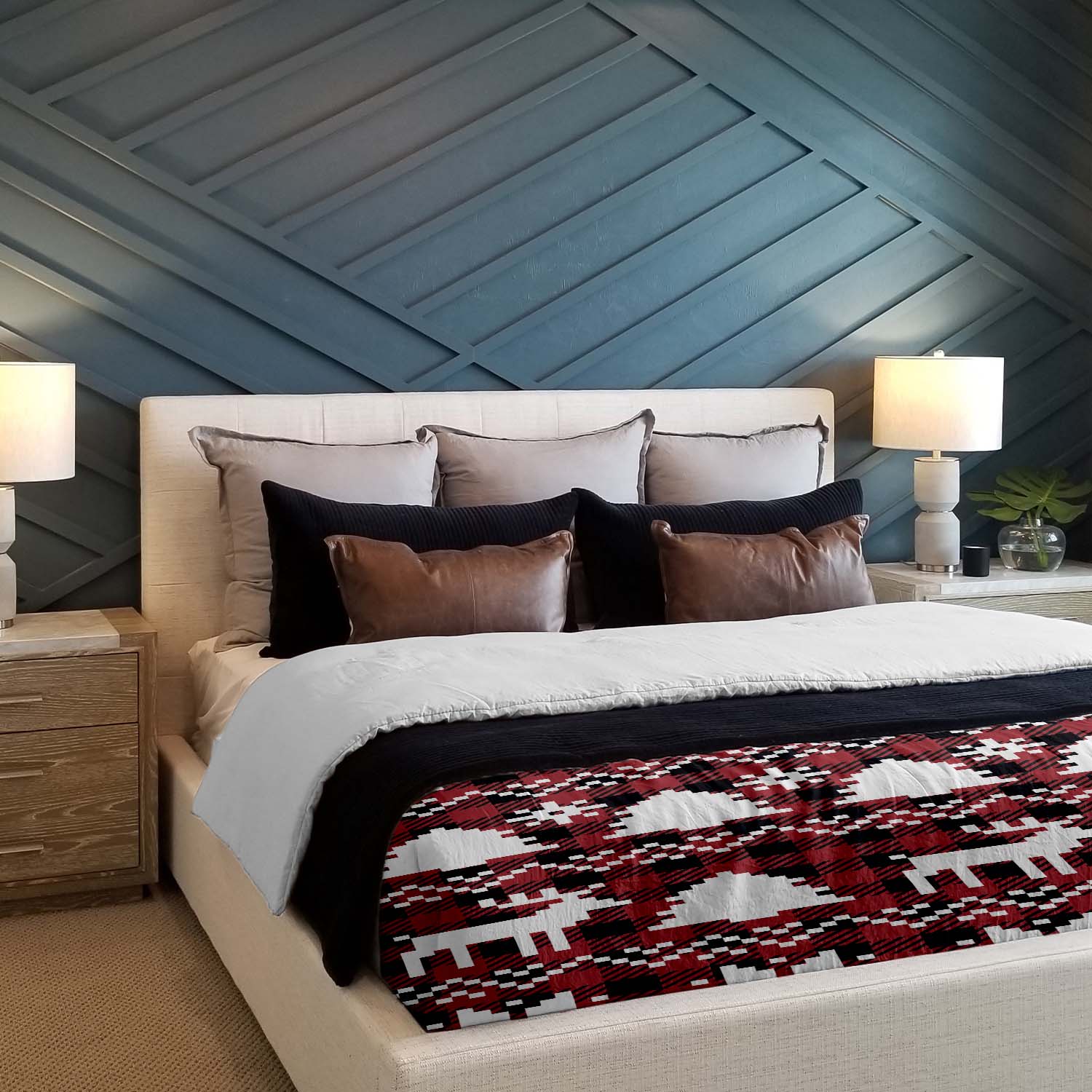 Juego de ropa de cama con mantas terapéuticas de cuadros con motivos navideños