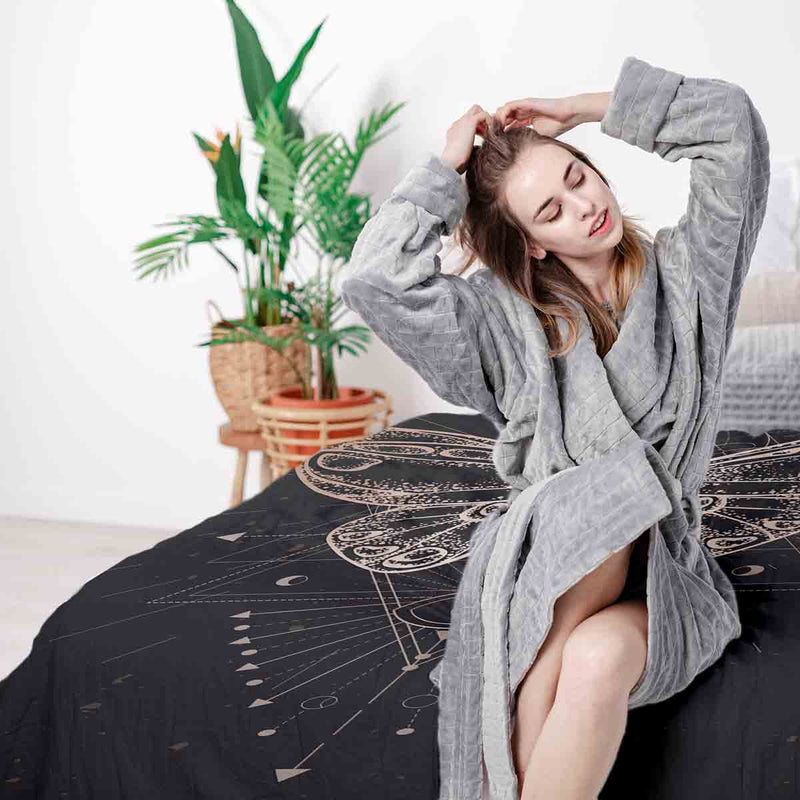 Juego de ropa de cama con manta terapéutica negro con mariposa