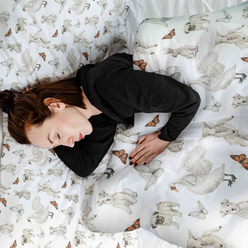Juego de ropa de cama con manta terapéutica blanco animales tiernos