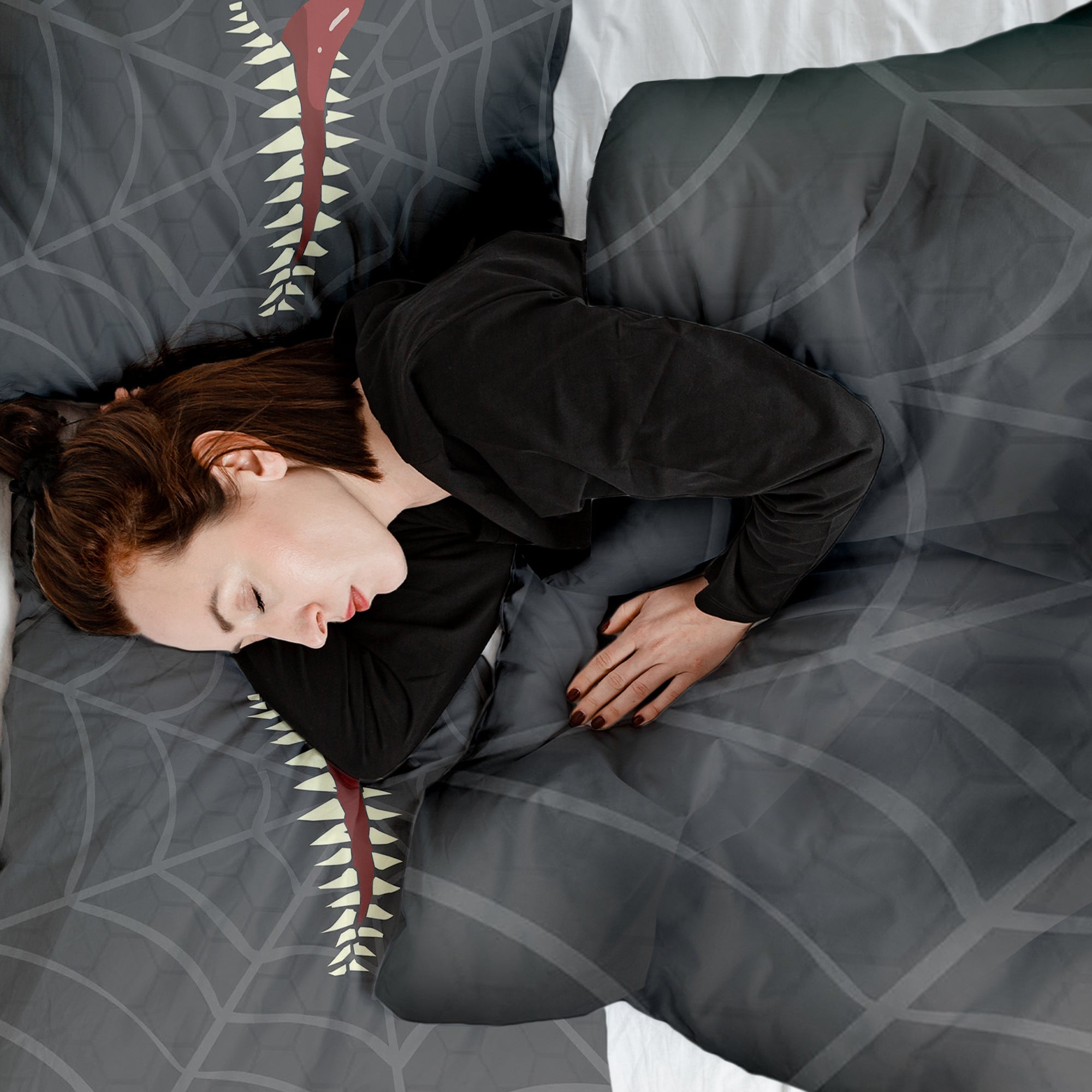 Set de ropa de cama con manta terapéutica gris con telaraña