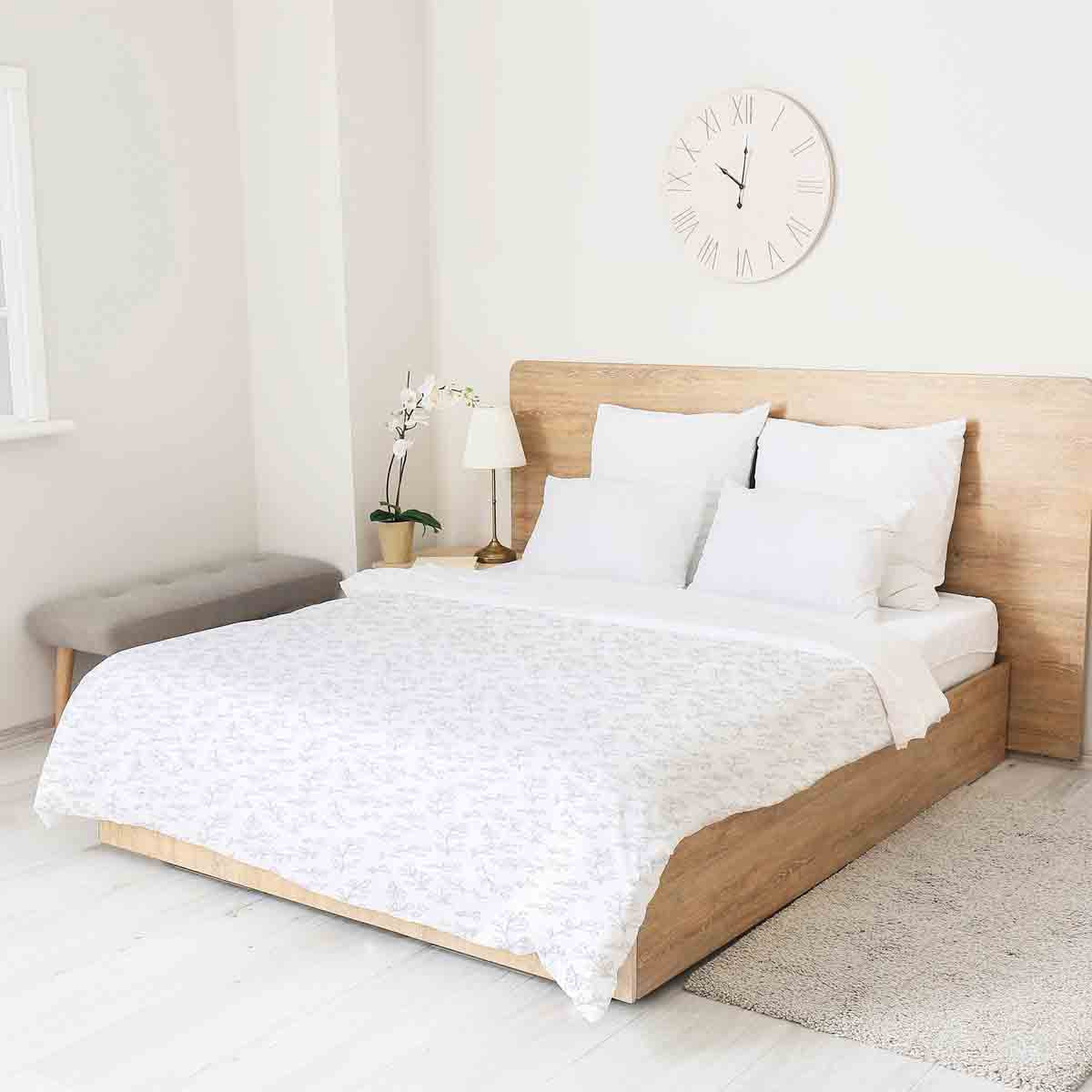 Manta terapéutica original - Funda de algodón blanca con delicadas ramas