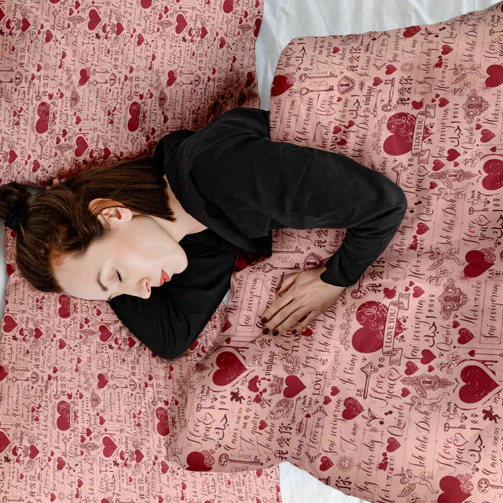 Set de ropa de cama con manta terapéutica rosa Te amo