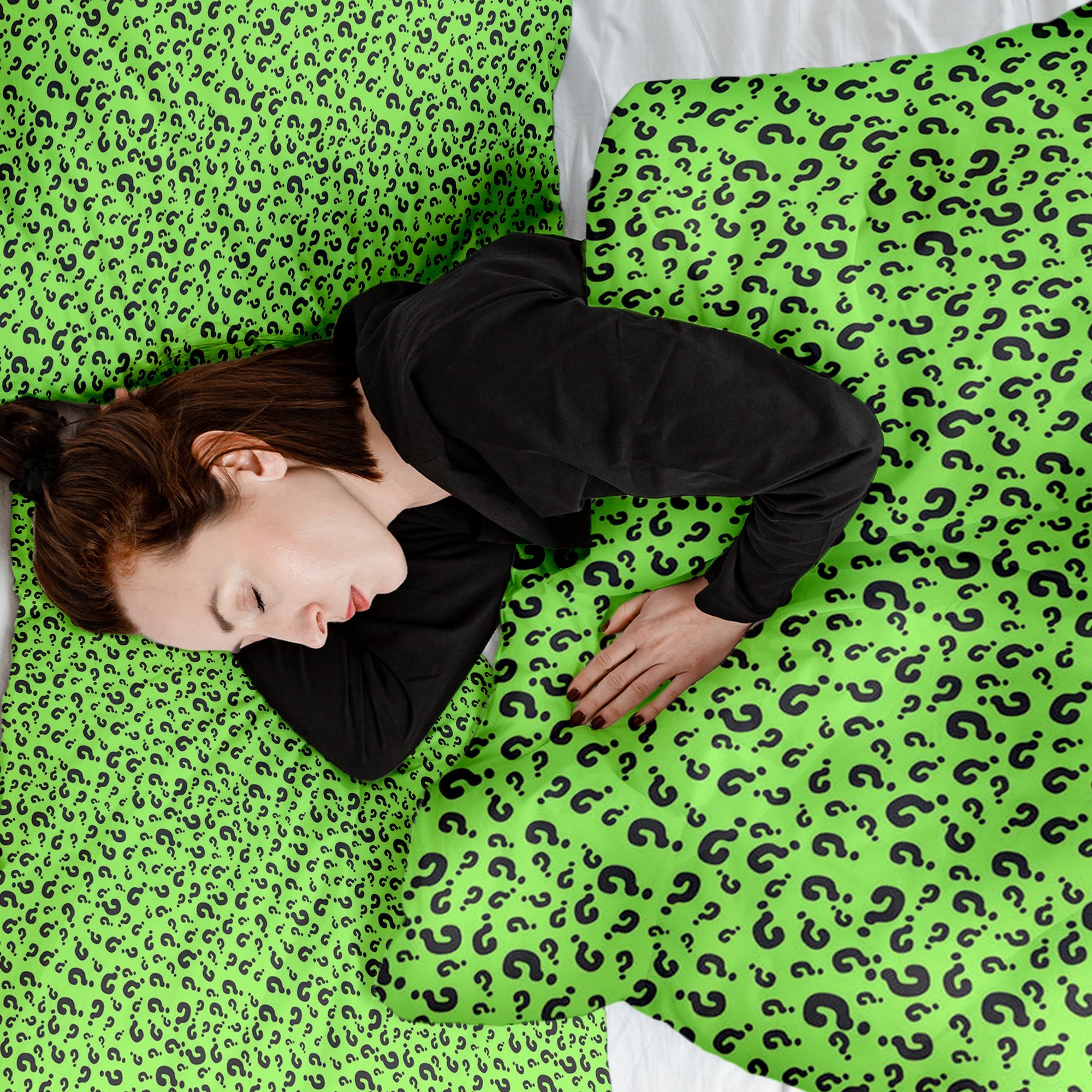 Set de ropa de cama con manta terapéutica verde claro con signo de interrogación