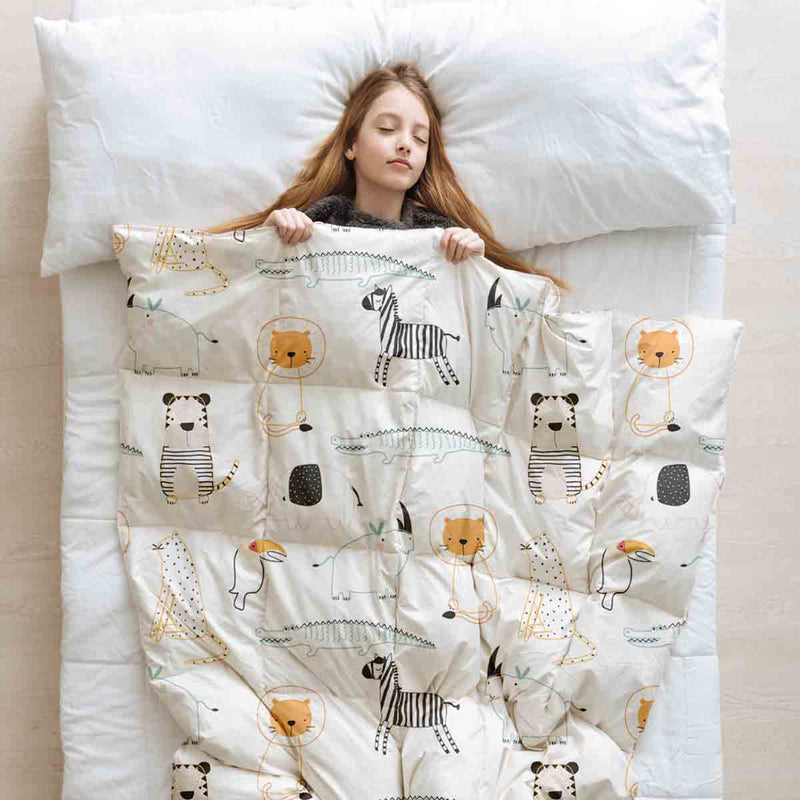 Manta terapéutica original - Funda de algodón blanca con animales del zoológico