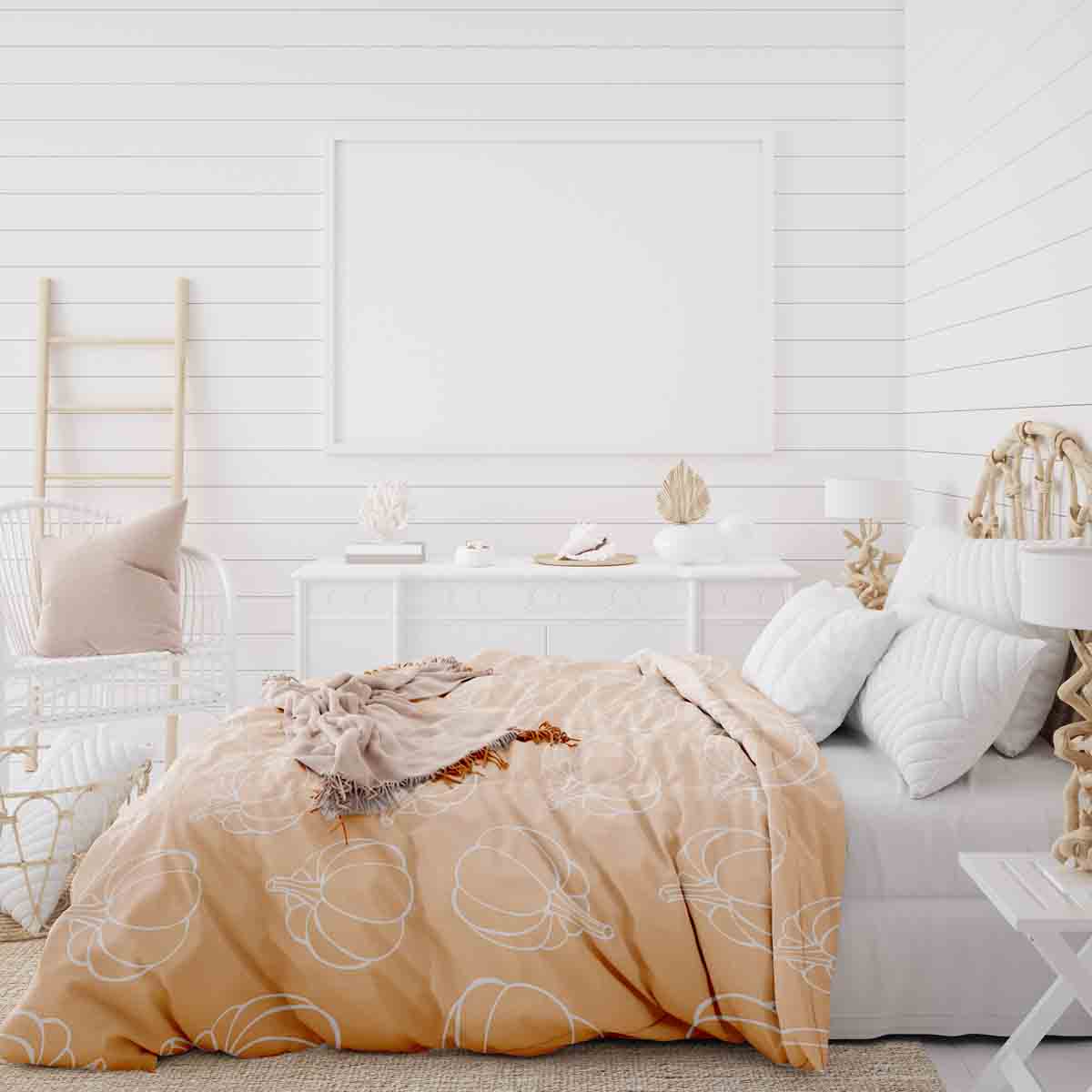 Set de ropa de cama con manta terapéutica naranja con calabaza