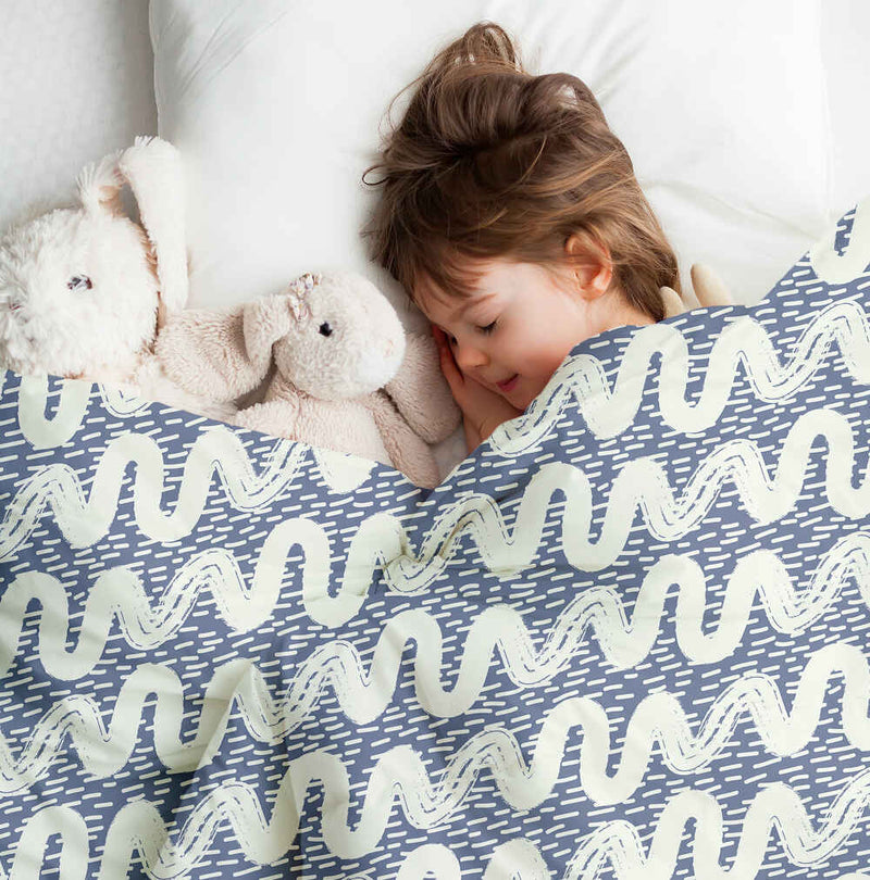 Juego de ropa de cama con manta terapéutica, olas blancas y azules