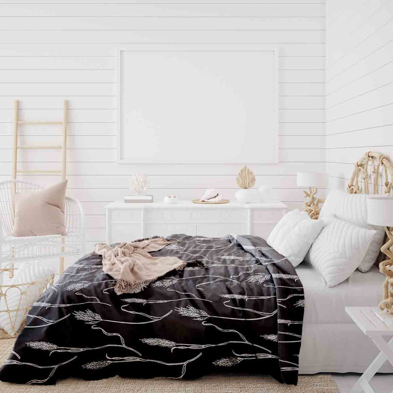 Juego de ropa de cama con manta terapéutica gris oscuro con ramas blancas