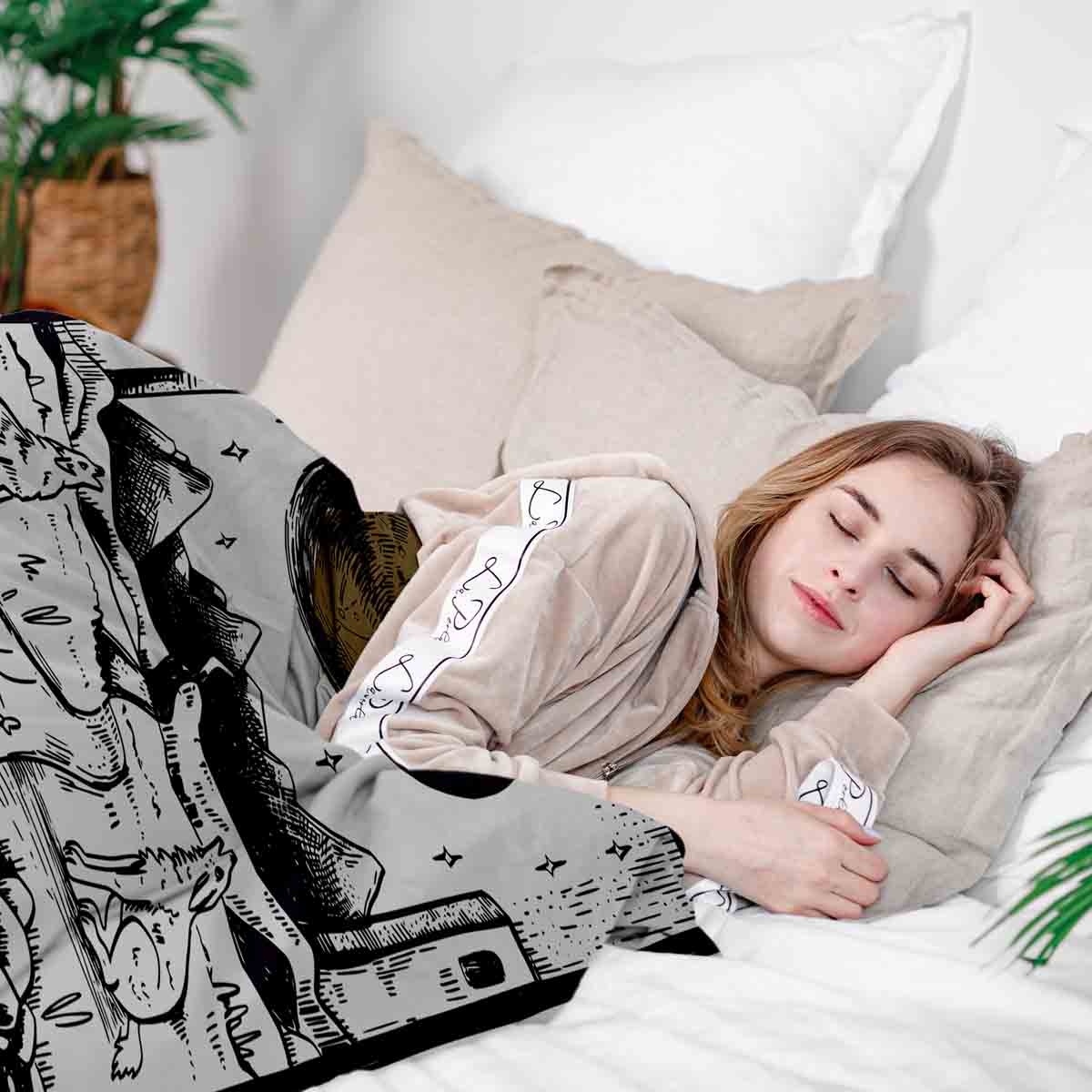 Set de ropa de cama y manta terapéutica Lobo y Luna