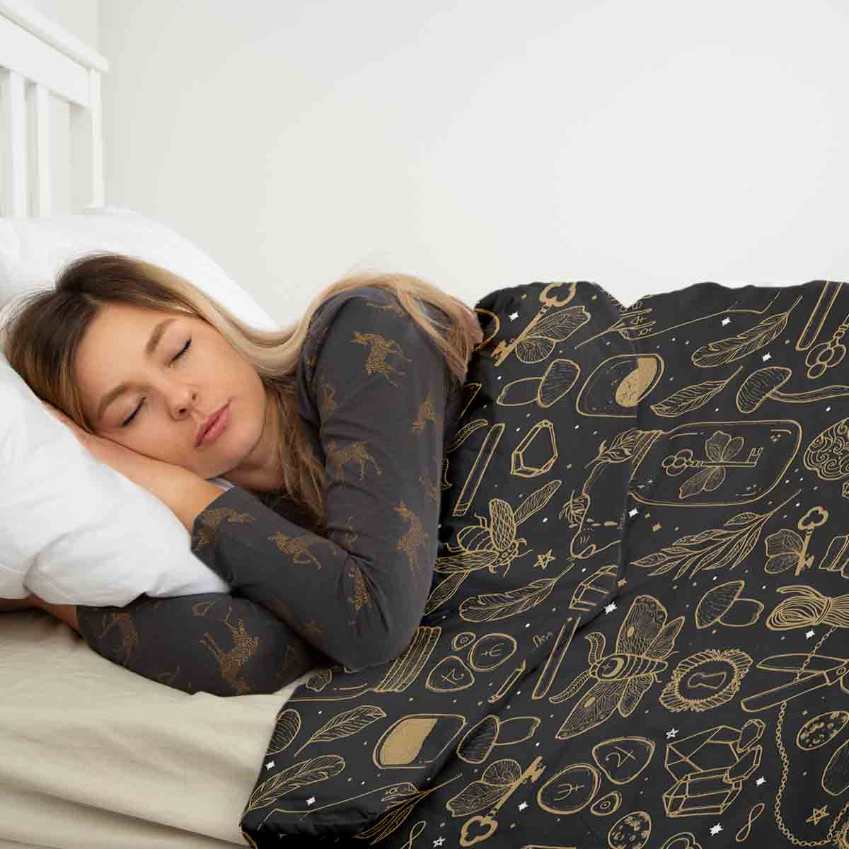 Juego de ropa de cama con manta terapéutica negro mágico