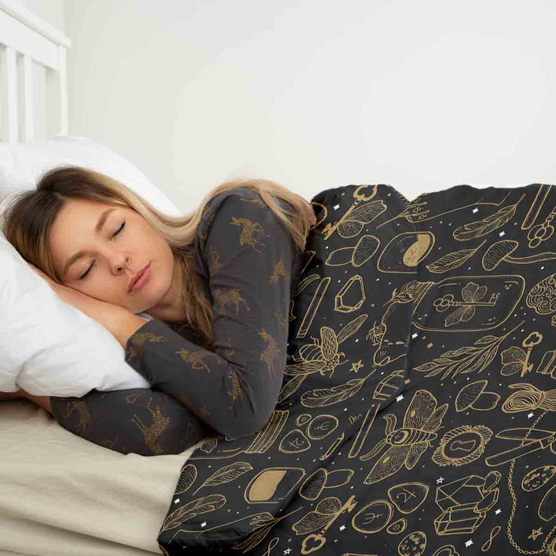 Juego de ropa de cama con manta terapéutica negro mágico