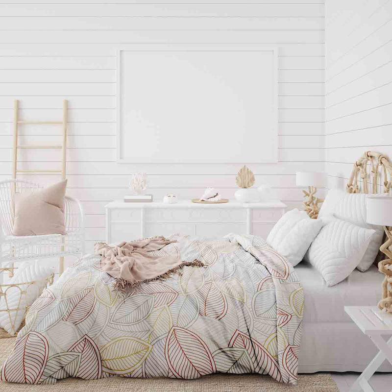 Juego de ropa de cama con mantas terapéuticas y hojas de palma coloridas
